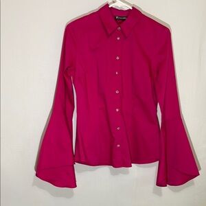 7th Avenue Women's Pink Button-Up Flare e Sleeve Blouse Sz XS